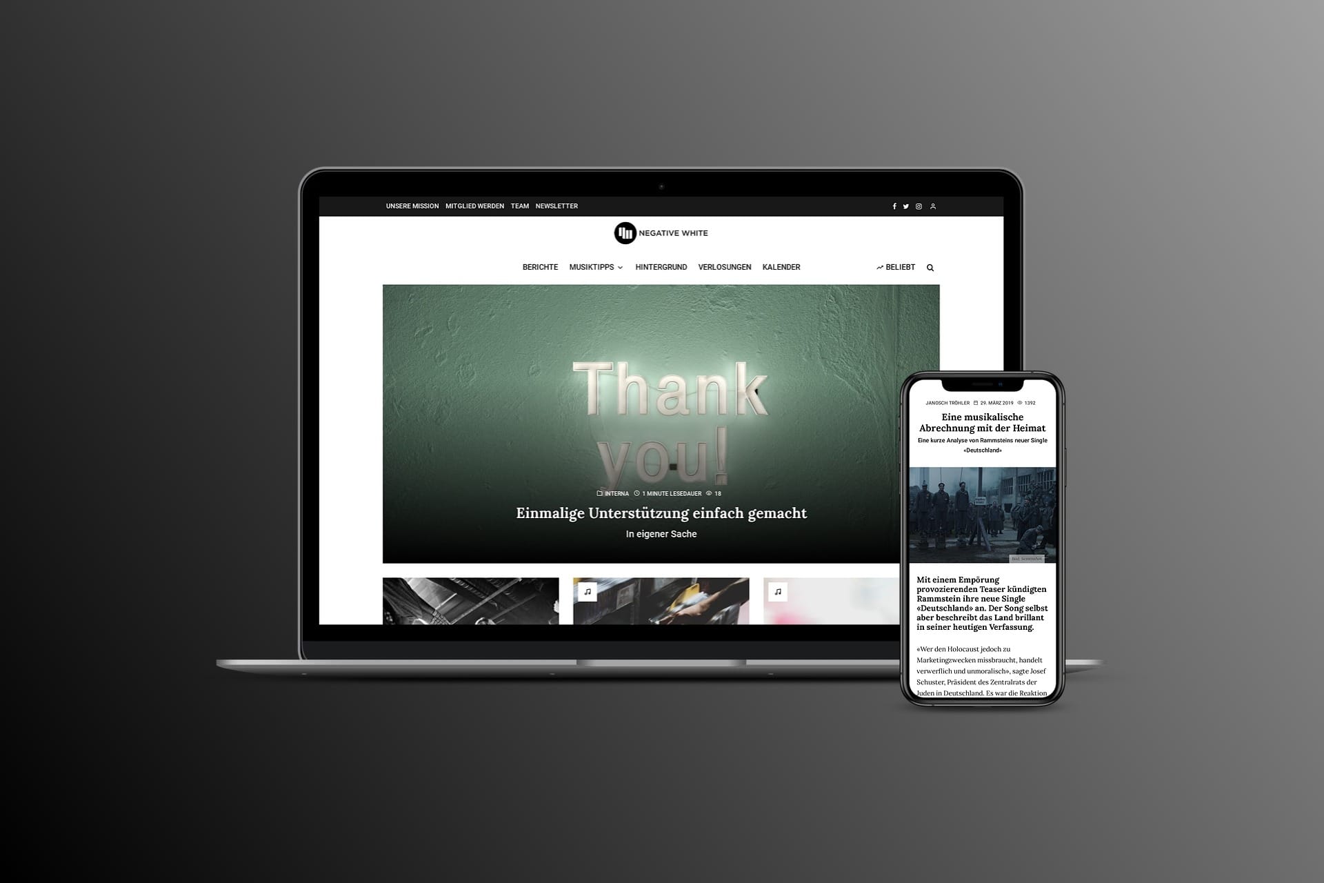 Die Website von Negative White auf Desktop und Mobile